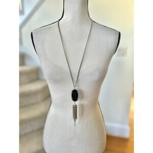 Kendra Scott Black & Silver Tassel Pendant Long Chain Necklace (15.5 Inch)